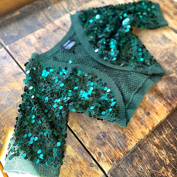 Green Sequined Cardigan - Picture 2 of 5